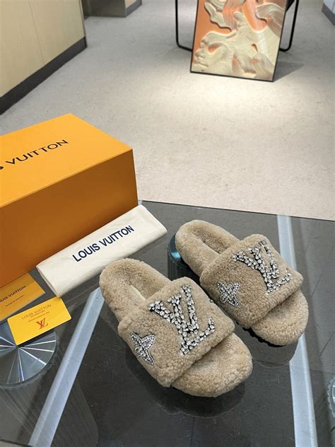 louis vuitton fuzzy slides.